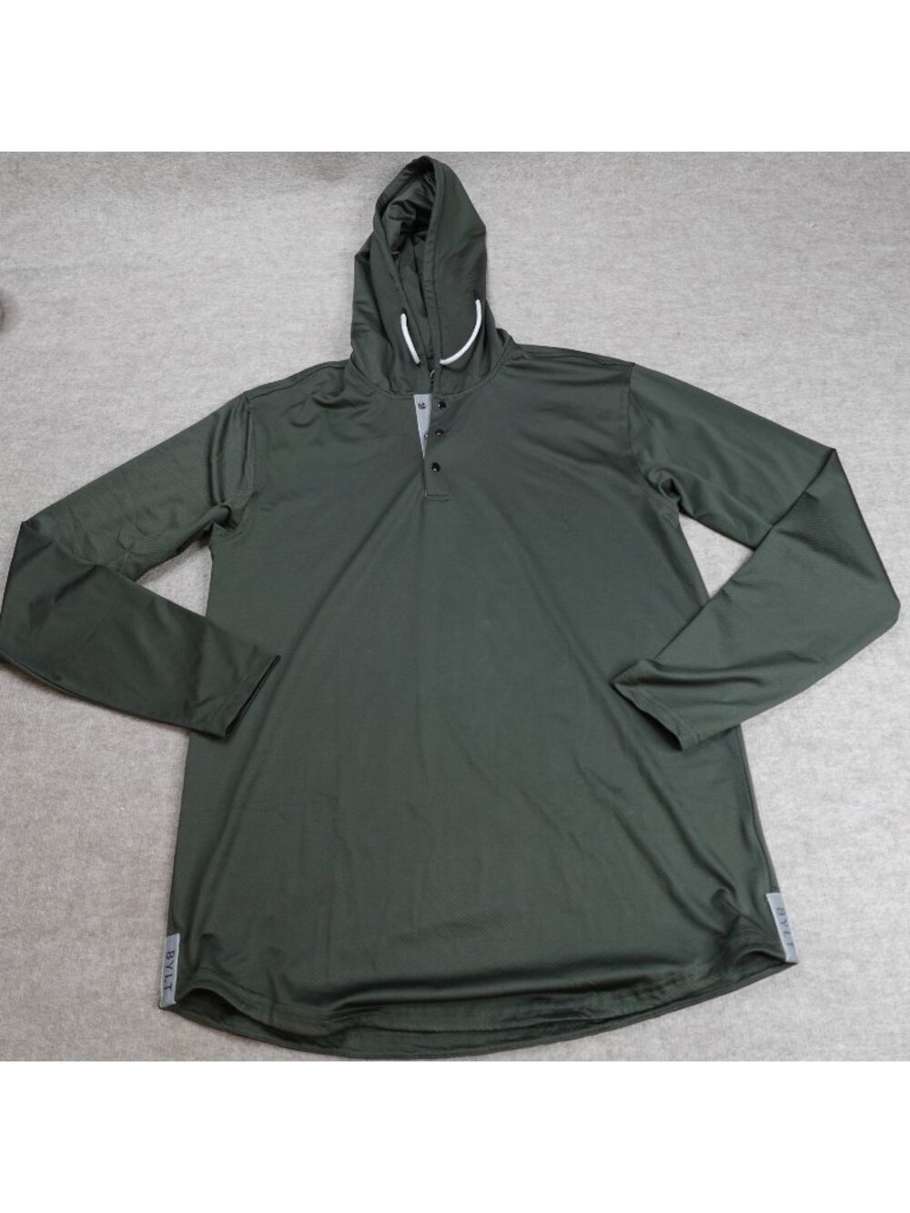 Bylt Mens Sweater Medium Green Hooded Henley Drop Cut